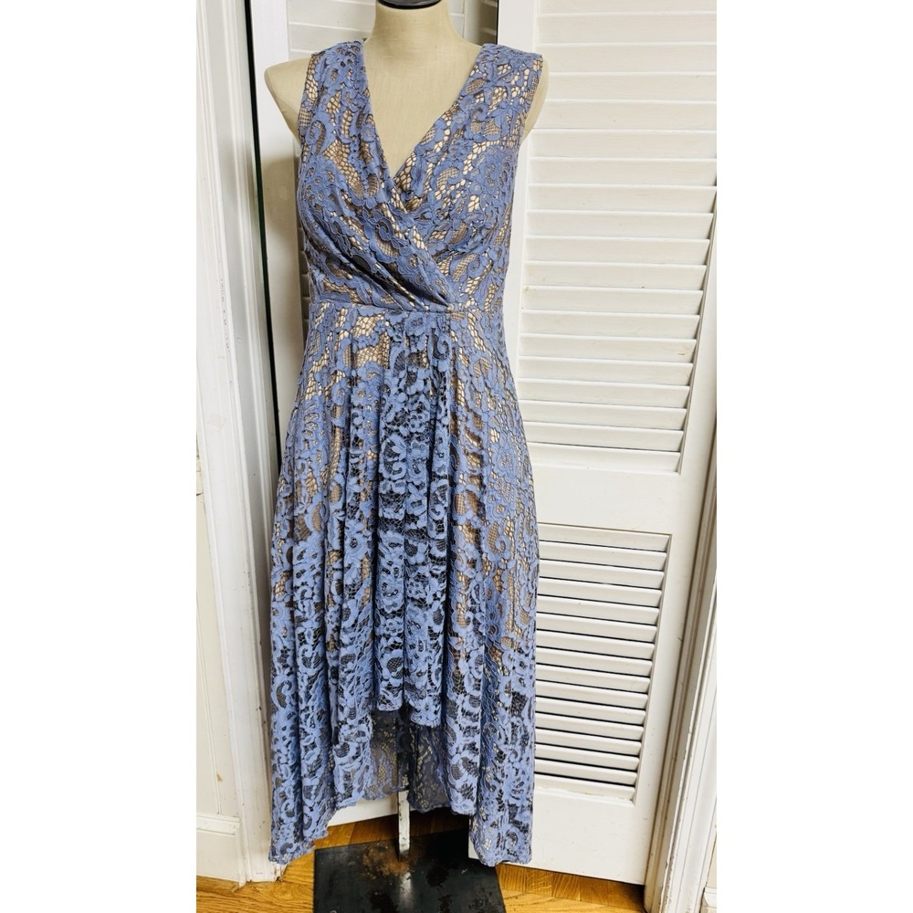 $325 Anthropologie Moulinette Soeurs Genevieve Dress Women 0/XS Blue Lace Hi-Low